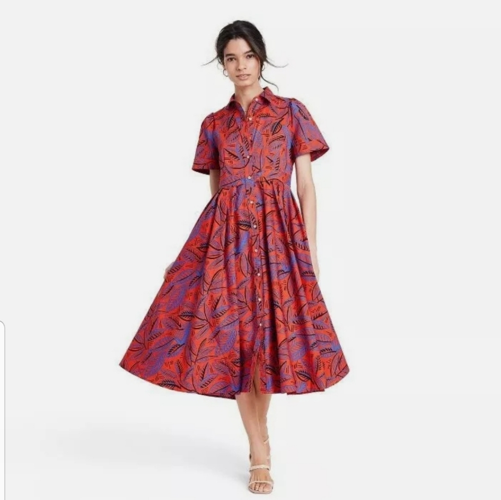 Alexis X Target Tropical Leaf Short Sleeve Shirtdress - Medium